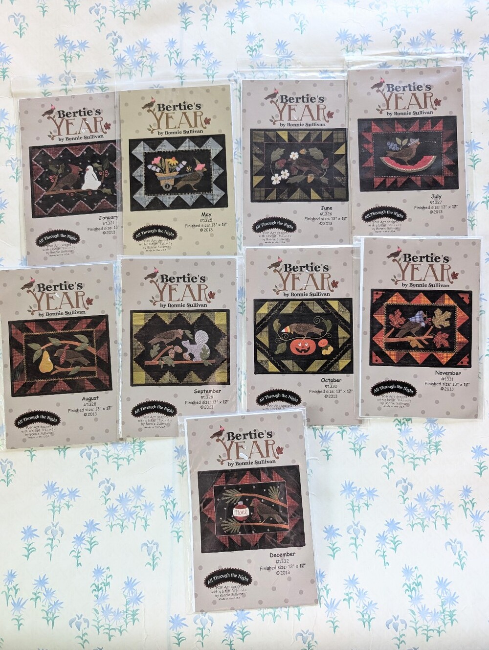 9 Bertie's Year Block of the Month Quilt Patterns NEW Bonnie Sullivan Primitive